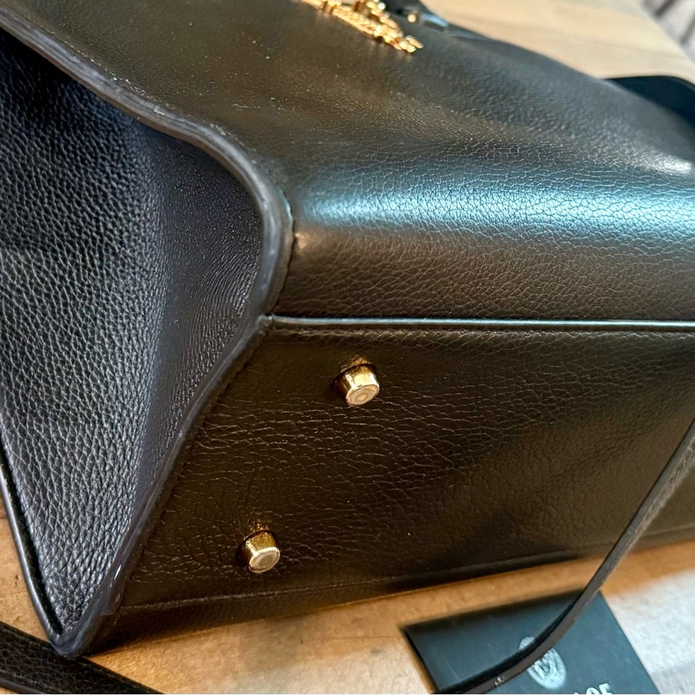 Versace Black Grained Calfskin Leather Virtus Satchel Top Handle Bag Tote Purse - Picture 11 of 15